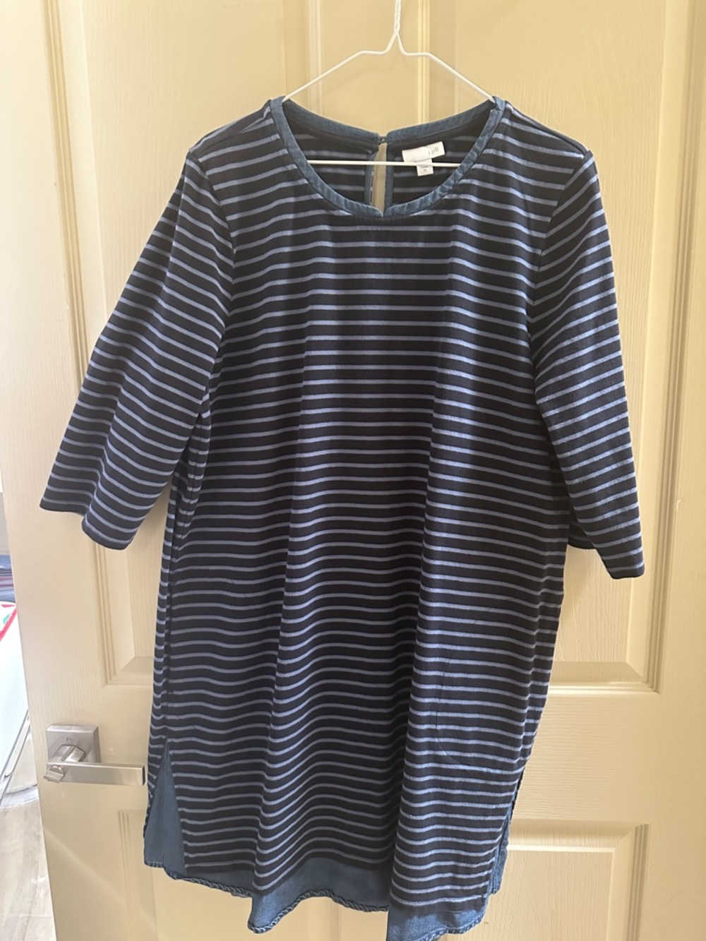 J. Jill Navy and Light Blue Striped Long Sleeve Dress